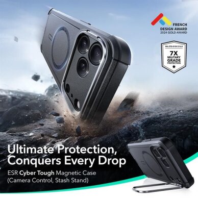 iPhone 17 Pro dėklas ESR Cyber Kickstand, MagSafe – juodas 5