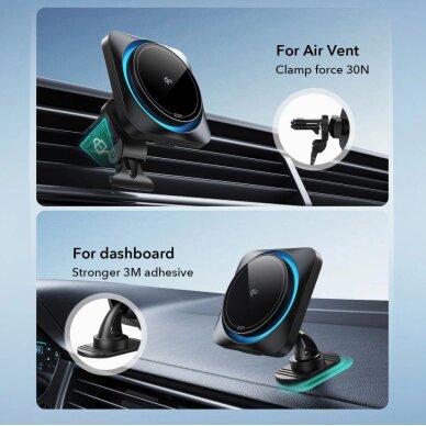 Belaidis įkroviklis-laikiklis ESR Halolock CryoBoost MagSafe su Qi2 15 W prietaisų skydeliui ir ventiliacijos angai – juodas 4 Belaidis įkroviklis-laikiklis ESR Halolock CryoBoost MagSafe su Qi2 15 W prietaisų skydeliui ir ventiliacijos angai – juodas 4