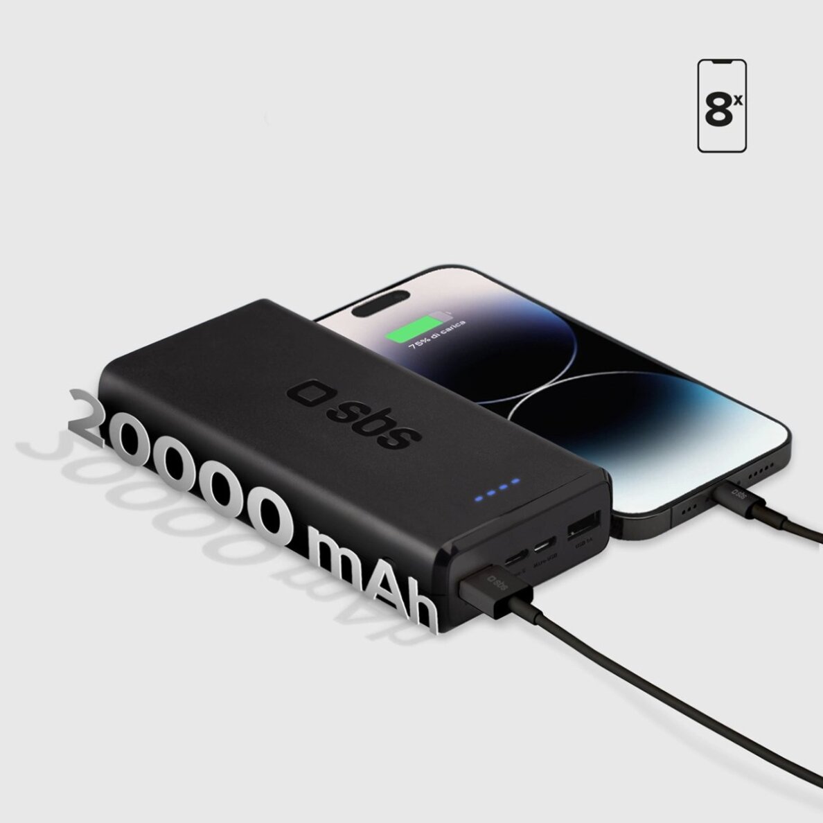 Išorinė baterija Fast Charge Power Bank 20000 mAh su 2 USB jungtimis – juoda 7 Išorinė baterija Fast Charge Power Bank 20000 mAh su 2 USB jungtimis – juoda 7