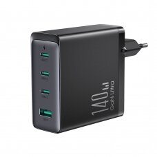Fast charger GaN 140W 3 x USB-C / USB-A Joyroom JR-TCG05EU - black + USB-C cable - USB-C 240W 1.2m