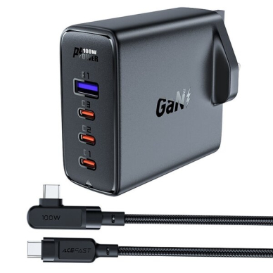 Fast charger GaN UK 100W Power Delivery 3x USB C 1x USB - Juodas / Baltas Fast charger GaN UK 100W Power Delivery 3x USB C 1x USB - Juodas / Baltas