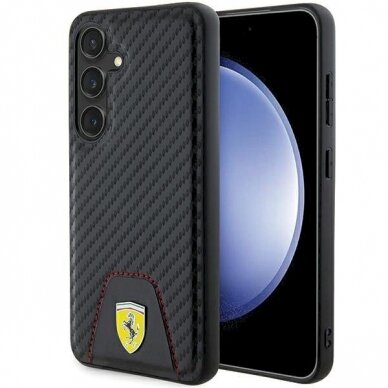 Ferrari Carbon Stitched Bottom Dėklas Samsung Galaxy S24 - Juodas Ferrari Carbon Stitched Bottom Dėklas Samsung Galaxy S24 - Juodas