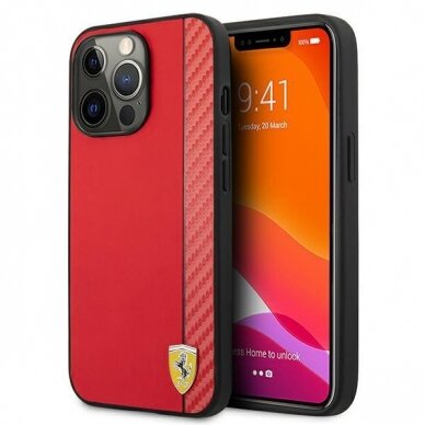 Originalus Ferrari dėklas FESAXHCP13XRE iPhone 13 Pro Max 6,7" Raudonas On Track Carbon Stripe