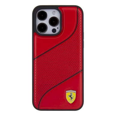 Ferrari Perforated Waves Metal Logo dėklas skirtas iPhone 15 Pro - Raudonas 2 Ferrari Perforated Waves Metal Logo dėklas skirtas iPhone 15 Pro - Raudonas 2