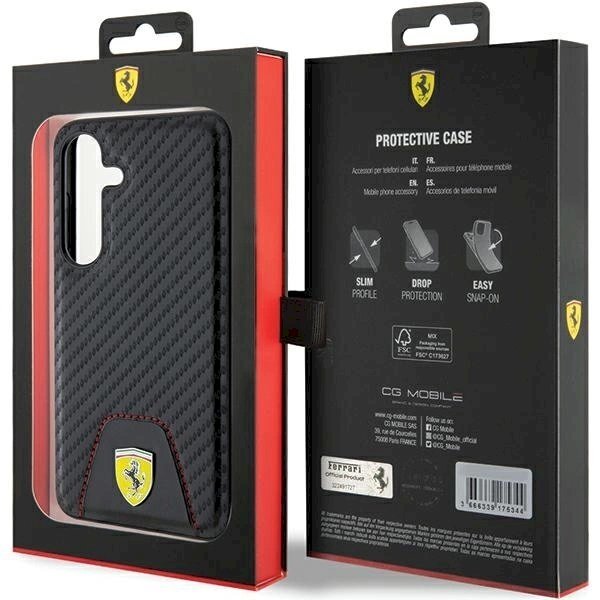 Ferrari Carbon Stitched Bottom Dėklas Samsung Galaxy S24 - Juodas 7 Ferrari Carbon Stitched Bottom Dėklas Samsung Galaxy S24 - Juodas 7