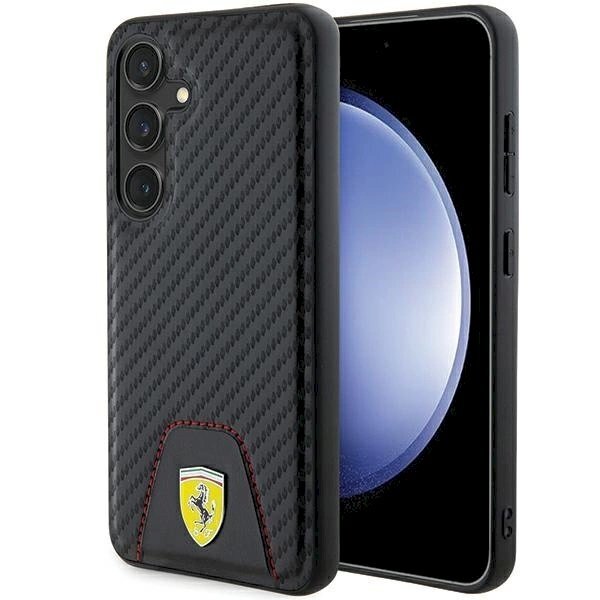 Ferrari Carbon Stitched Bottom Dėklas Samsung Galaxy S24 - Juodas Ferrari Carbon Stitched Bottom Dėklas Samsung Galaxy S24 - Juodas