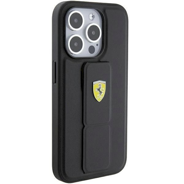 Ferrari Grip Stand Metal Logo dėklas skirtas iPhone 15 Pro - Juodas 4 Ferrari Grip Stand Metal Logo dėklas skirtas iPhone 15 Pro - Juodas 4
