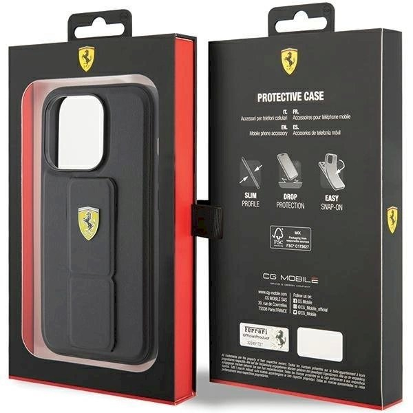 Ferrari Grip Stand Metal Logo dėklas skirtas iPhone 15 Pro - Juodas 8 Ferrari Grip Stand Metal Logo dėklas skirtas iPhone 15 Pro - Juodas 8