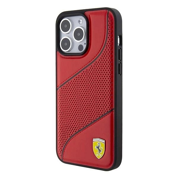 Ferrari Perforated Waves Metal Logo dėklas skirtas iPhone 15 Pro - Raudonas 1 Ferrari Perforated Waves Metal Logo dėklas skirtas iPhone 15 Pro - Raudonas 1
