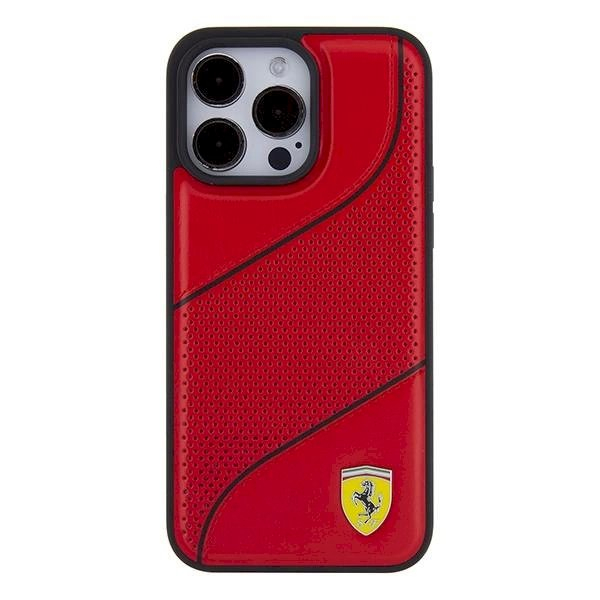Ferrari Perforated Waves Metal Logo dėklas skirtas iPhone 15 Pro - Raudonas 2 Ferrari Perforated Waves Metal Logo dėklas skirtas iPhone 15 Pro - Raudonas 2