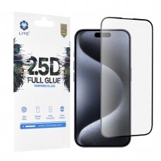 [Užsakomoji prekė] Apsauginis stikliukas iPhone 15 Pro - Lito 2.5D FullGlue Glass - Juodas