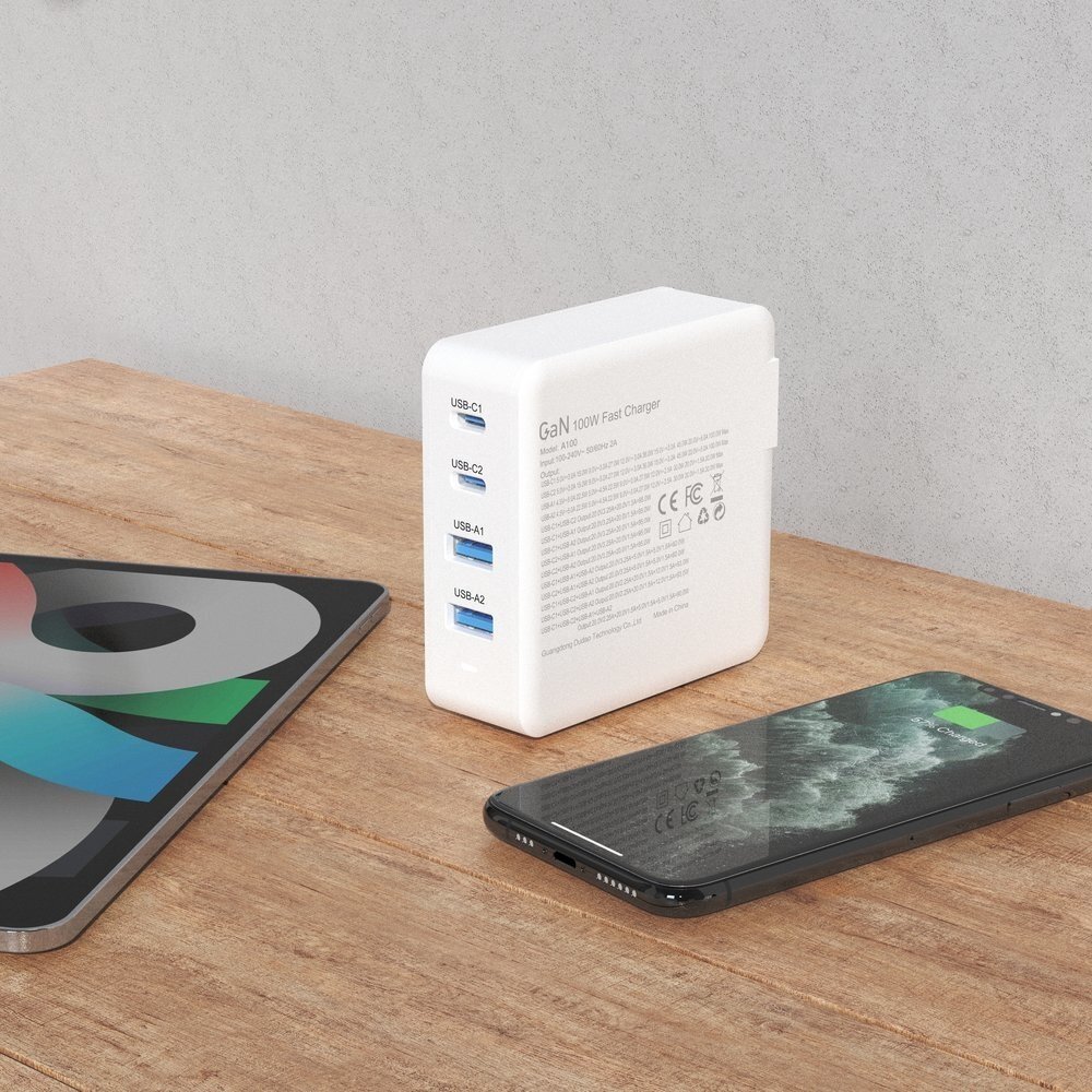 GaN 100W 2 x USB-C / 2 x USB fast charger Dudao A100EU - Baltas 6 GaN 100W 2 x USB-C / 2 x USB fast charger Dudao A100EU - Baltas 6