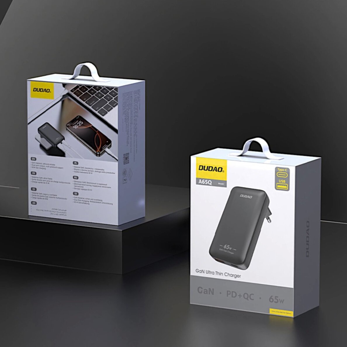 Sieninis įkroviklis GaN Dudao A65Q 65 W USB-A / USB-C PD itin plonas kelioninis (EU / US) – juodas 5 Sieninis įkroviklis GaN Dudao A65Q 65 W USB-A / USB-C PD itin plonas kelioninis (EU / US) – juodas 5