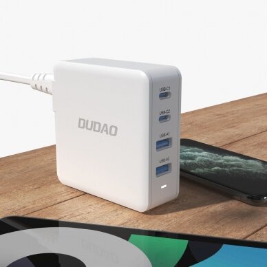 GaN 100W 2 x USB-C / 2 x USB fast charger Dudao A100EU - Baltas 5 GaN 100W 2 x USB-C / 2 x USB fast charger Dudao A100EU - Baltas 5