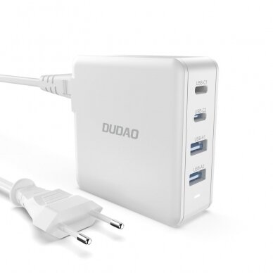 GaN 100W 2 x USB-C / 2 x USB fast charger Dudao A100EU - Baltas GaN 100W 2 x USB-C / 2 x USB fast charger Dudao A100EU - Baltas