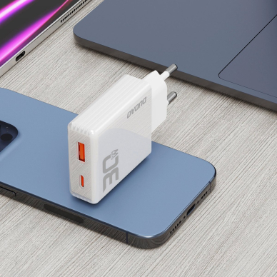 Dudao A30EU GaN 30W USB-A / USB-C sieninis įkroviklis – baltas 6 Dudao A30EU GaN 30W USB-A / USB-C sieninis įkroviklis – baltas 6