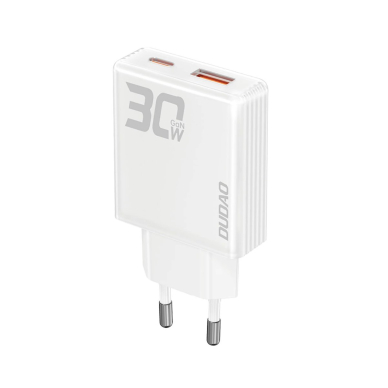 Dudao A30EU GaN 30W USB-A / USB-C sieninis įkroviklis – baltas
