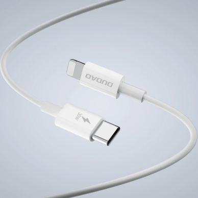 Dudao A30EUL GaN 30W USB-A / USB-C sieninis įkroviklis + USB-C – Lightning kabelis – baltas 8