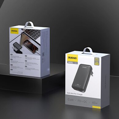 Sieninis įkroviklis GaN Dudao A65Q 65 W USB-A / USB-C PD itin plonas kelioninis (EU / US) – juodas 5