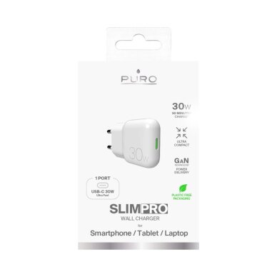 Sieninis įkroviklis GaN Puro SLIMPRO 30 W USB-C – baltas 2