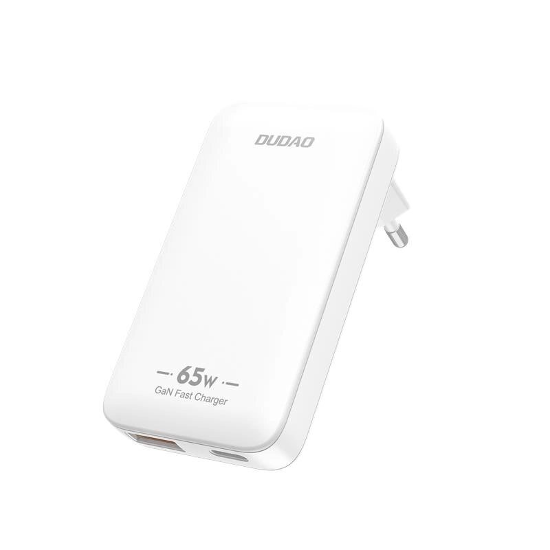 Sieninis įkroviklis GaN Dudao A65Q 65 W USB-A / USB-C PD itin plonas kelioninis (EU / US) – baltas