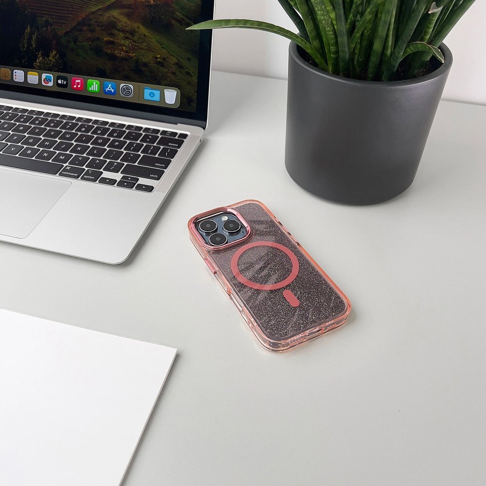iPhone 17 Pro Max dėklas Glitter Case, MagSafe – rožinis 5