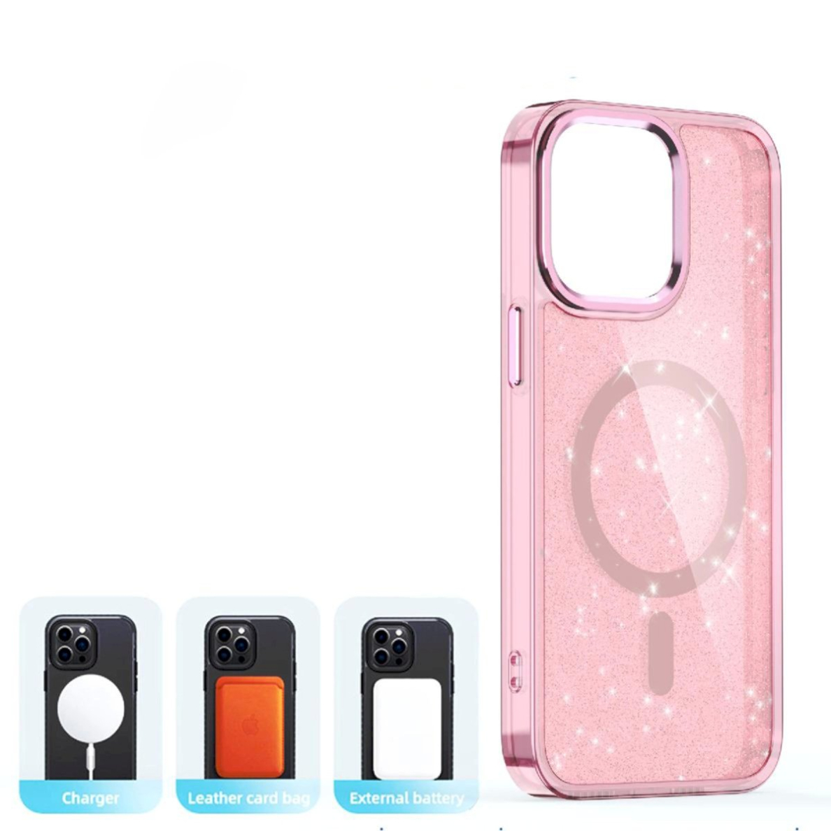 Dėklas Glitter MagSafe iPhone 16 Pro Max - rožinis 4 Dėklas Glitter MagSafe iPhone 16 Pro Max - rožinis 4