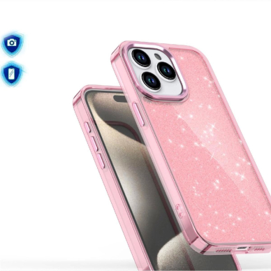 Dėklas Glitter iPhone 16 Pro - pink with glitter 1 Dėklas Glitter iPhone 16 Pro - pink with glitter 1