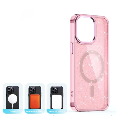 Dėklas Glitter MagSafe iPhone 16 Pro Max - rožinis 4 Dėklas Glitter MagSafe iPhone 16 Pro Max - rožinis 4