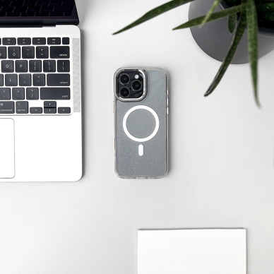 iPhone 16e – Glitter dėklas su MagSafe - Baltas 3