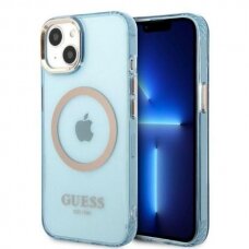 Telefono Dėklas Guess Gold Outline Translucent MagSafe na iPhone 13 Mėlynas Skaidrus GNZ022