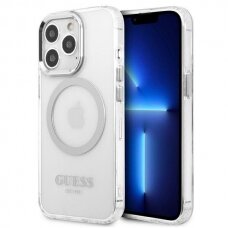 Telefono Dėklas Guess Metal Outline MagSafe na iPhone 13 Pro / iPhone 13 Skaidrus GNZ022