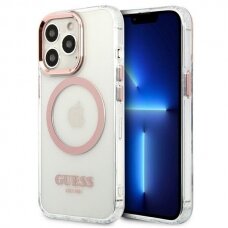 Telefono Dėklas Guess Metal Outline MagSafe na iPhone 13 Pro / iPhone 13 Rožinis GNZ022