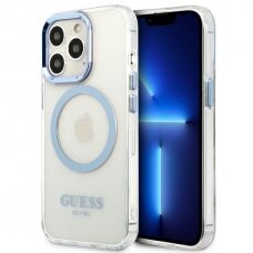 Telefono Dėklas Guess Metal Outline MagSafe na iPhone 13 Pro / iPhone 13 Skaidrus Mėlynas GNZ022