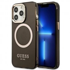 Telefono Dėklas Guess Gold Outline Translucent MagSafe na iPhone 13 Pro / iPhone 13 Juodas GNZ022