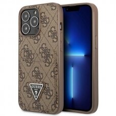 Telefono Dėklas Guess 4G Triangle Logo Cardslot na iPhone 13 Pro / 13 Rudas GNZ022