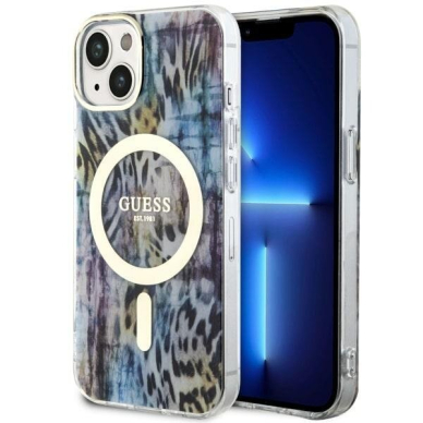 Telefono Dėklas Case Guess iPhone 14 6.1" blue hardcase Leopard MagSafe Mėlynas GNZ022 Telefono Dėklas Case Guess iPhone 14 6.1" blue hardcase Leopard MagSafe Mėlynas GNZ022