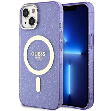 Telefono Dėklas Case Guess iPhone 14 6.1" Skaidrus Violetinis hardcase Glitter Gold MagSafe GNZ022 Telefono Dėklas Case Guess iPhone 14 6.1" Skaidrus Violetinis hardcase Glitter Gold MagSafe GNZ022