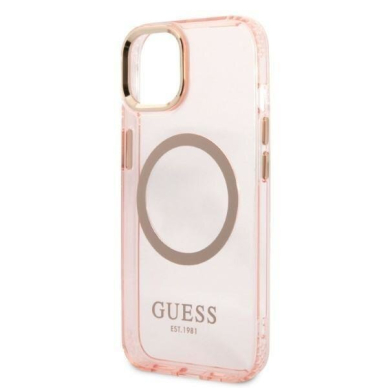 Telefono Dėklas Guess Gold Outline Translucent MagSafe na iPhone 13 Rožinis Skaidrus GNZ022 1 Telefono Dėklas Guess Gold Outline Translucent MagSafe na iPhone 13 Rožinis Skaidrus GNZ022 1