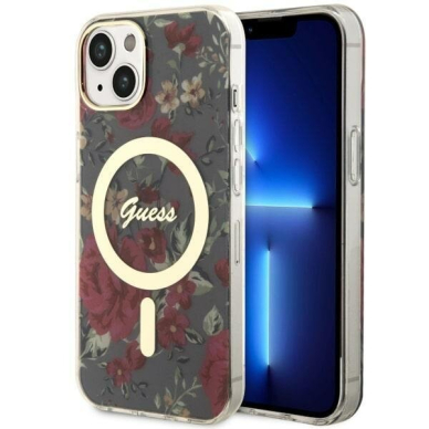 Telefono Dėklas Case Guess iPhone 14 6.1" Pilkas hardcase Flower MagSafe GNZ022 Telefono Dėklas Case Guess iPhone 14 6.1" Pilkas hardcase Flower MagSafe GNZ022