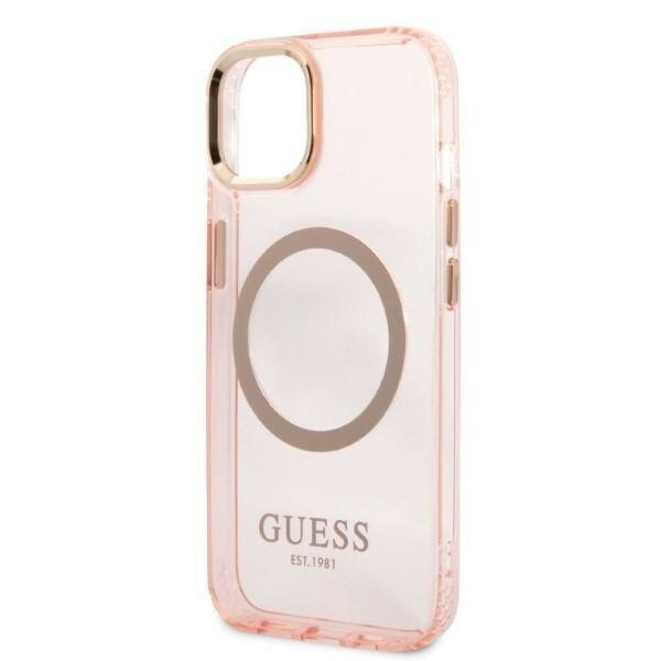 Telefono Dėklas Guess Gold Outline Translucent MagSafe na iPhone 13 Rožinis Skaidrus GNZ022 1