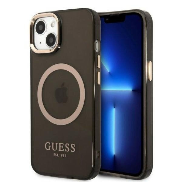 Telefono Dėklas Guess Gold Outline Translucent MagSafe na iPhone 13 Juodas Skaidrus GNZ022 Telefono Dėklas Guess Gold Outline Translucent MagSafe na iPhone 13 Juodas Skaidrus GNZ022