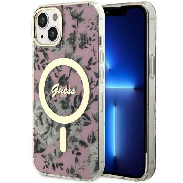 Telefono Dėklas Case Guess iPhone 14 6.1" Rožinis Permatomas hardcase Flower MagSafe GNZ022 Telefono Dėklas Case Guess iPhone 14 6.1" Rožinis Permatomas hardcase Flower MagSafe GNZ022