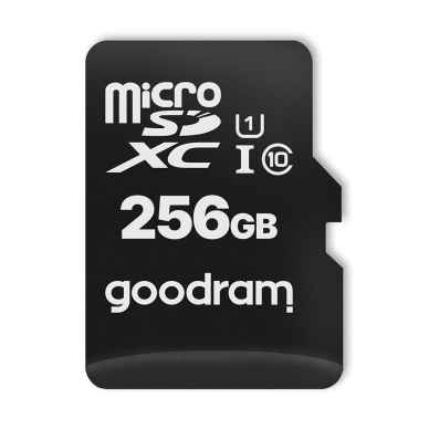 Goodram Microcard 256 GB micro SD XC UHS-I class 10 memory card, SD adapter (M1AA-2560R12) 1 Goodram Microcard 256 GB micro SD XC UHS-I class 10 memory card, SD adapter (M1AA-2560R12) 1