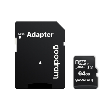 Goodram Microcard 64 GB micro SD XC UHS-I class 10 memory card, SD adapter (M1AA-0640R12) 1 Goodram Microcard 64 GB micro SD XC UHS-I class 10 memory card, SD adapter (M1AA-0640R12) 1