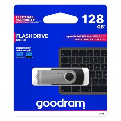 Goodram pendrive 128 GB USB 3.2 Gen 1 60 MB/s (rd) - 20 MB/s (wr) Atmintukas Juodas (UTS3-1280K0R11) 1