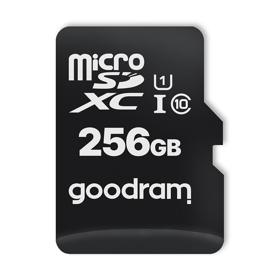 Goodram Microcard 256 GB micro SD XC UHS-I class 10 memory card, SD adapter (M1AA-2560R12) 1 Goodram Microcard 256 GB micro SD XC UHS-I class 10 memory card, SD adapter (M1AA-2560R12) 1