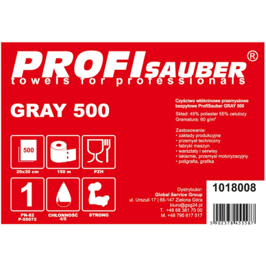 Gray nonwoven industrial cleaning cloth ProfiSauber pilkas 500 3
