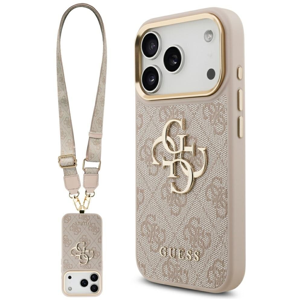iPhone 17 Pro Guess 4G Big Classic Logo Big Strap Metal Buttons dėklas – rožinis