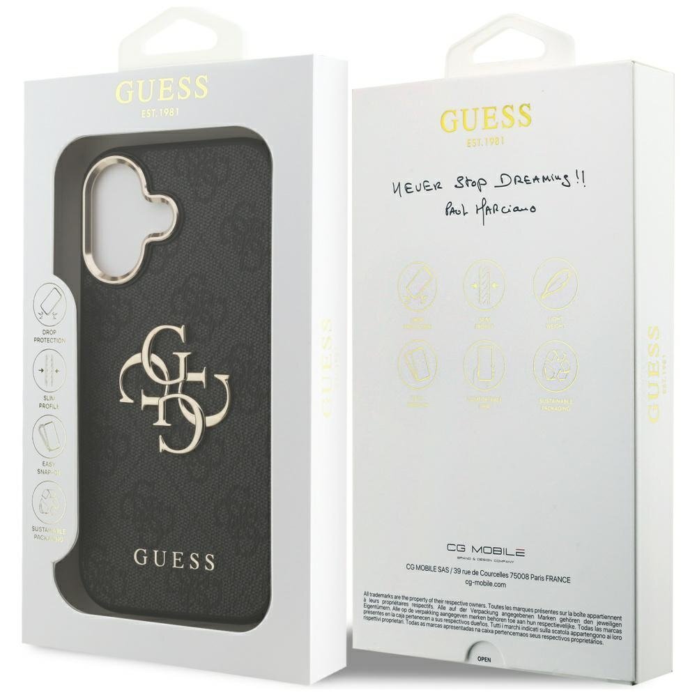 iPhone 17 Guess 4G Big Classic Logo dėklas – juodas ir auksinis 7
